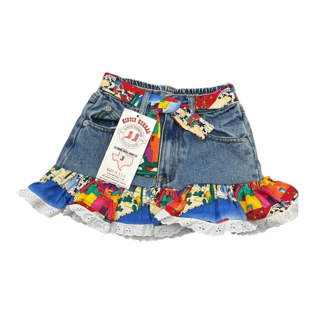 Kiddie Korral Western Wear Denim Skirt Upcycled Sze 3 NWT